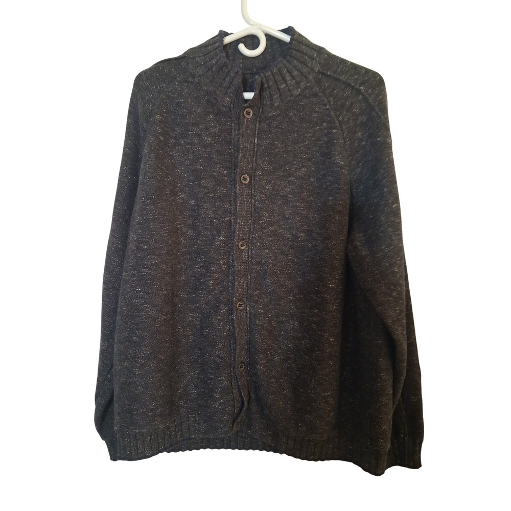 Carbon2Cobalt Mens XL Gray Marled Cotton Button Front Mock Neck Cardigan Sweater